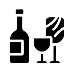 Silhouette wine and bread icon on transparent background for web and graphic design