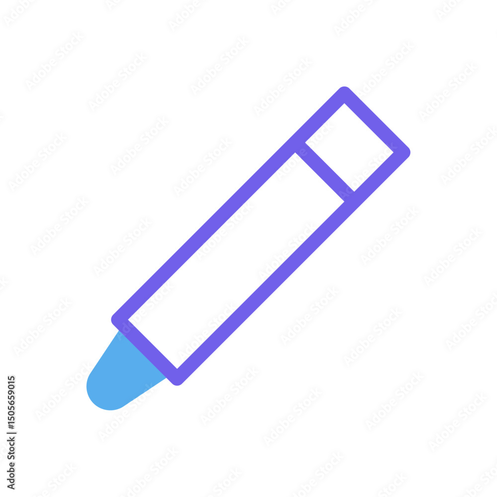 Poster simple marker icon with blue tip and purple outline representing a concept or design