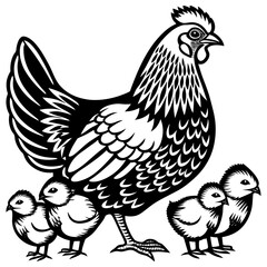 Silhouette of Hen isolated on white background
