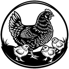 Silhouette of Hen isolated on white background
