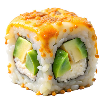 Blowtorched California Roll With Melted Cheese An isolated on transparent background 