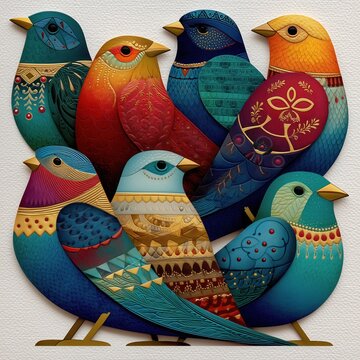 Whimsical Birds in Harmony &ndash; Decorative Fantasy Flock