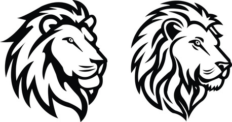 Lion head vectors set black styles. Premium wild animal crest symbols. Lion logos convey strength, power and leadership. It can be used as a logos or brand mark, symbolizing courage and determination.