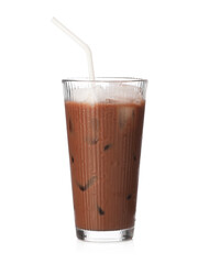 Tasty chocolate milk in glass isolated on white
