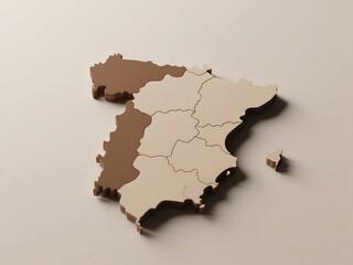 Spain map crafted in 3D earthy tones with elevated region cuts, suitable for modern visual content, geography apps, or realistic infographic-style presentations of national divisions.