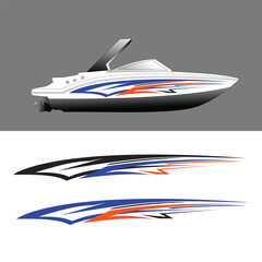 Speed ​​boat wrap decal design featuring sharp lines and dynamic abstract shapes. Perfect for custom vinyl wraps, race boats, powerboats and marine graphics.