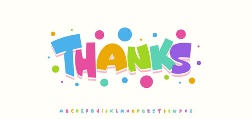 Thanks subscribers, fun colorful cartoon text. Playful cheerful typography for birthday card, kids design, headline. Vector illustration
