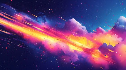 Vibrant celestial artwork with cosmic clouds and radiant energy streams