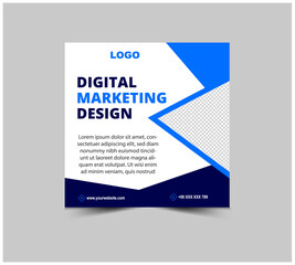 Fototapeta premium Social Media Post Template Design Blue Digital Marketing Banner For Modern Business Corporate Vector Illustration