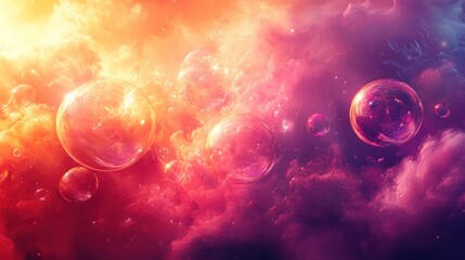 Naklejka premium Cosmic Bubbles Floating in Nebula, Fantasy Background