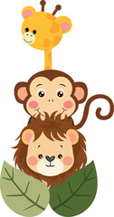 Cute Jungle Animals Stacked Together