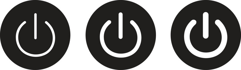 Turn on and turn off power button icons set. User interface switch button concept for mobile applications and websites. On off electric current signs illustration isolated on transparent background.