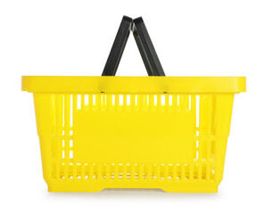 One yellow shopping basket isolated on white