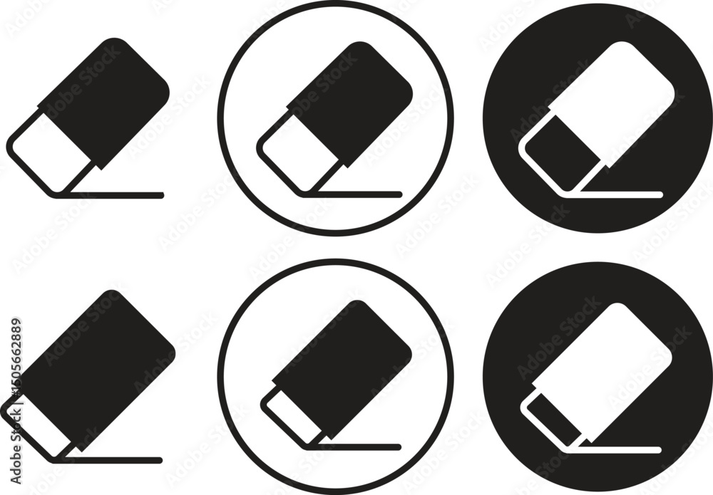 Poster eraser clean icons set in flat styles. rubber eraser removing clearing content related to editing dr