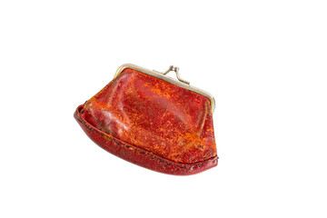 Vintage red leather coin purse with brass snap closure with signs of age with scuffs and creases ,...