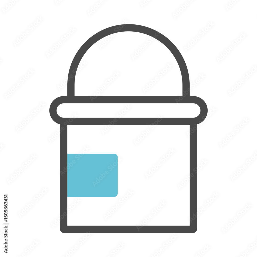 Poster stylized container icon with a turquoise label, featuring a minimalist vector style