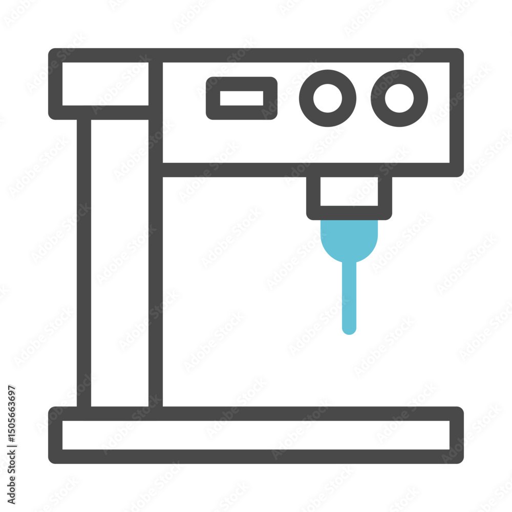 Poster stylized depiction of a machine with a dispensing nozzle for precise application
