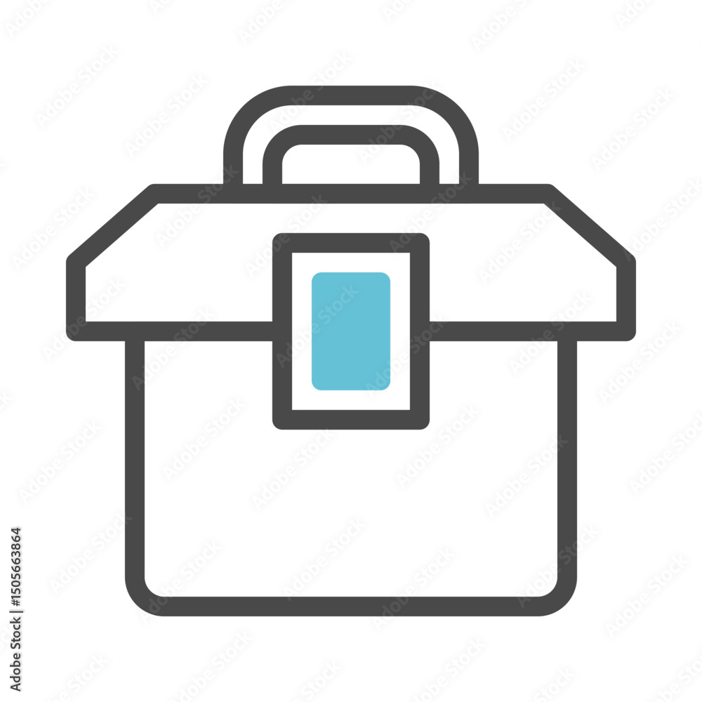 Poster stylized box icon with handle and latch symbolizing package delivery