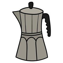 Hand drawn cartoon geyser coffee maker on white background.