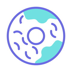 Stylized donut illustration with light blue frosting and deep blue sprinkles