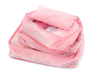 Stack of packing cubes isolated on white