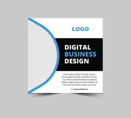 Social Media Post Template Design Black And Blue Digital Marketing Banner For Business Corporate Modern Vector Illustration