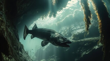 Fototapeta premium Coelacanth in Natural Habitat - Rare Wildlife Photography