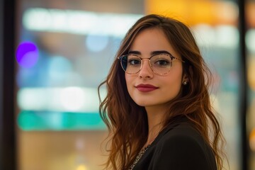 Professional woman with glasses in tech space
