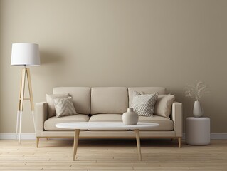Beige living room with minimalist d?cor