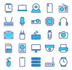 Gadget Icons Set: Technology, Electronics, Devices, Computer, Mobile, Digital, Minimalist Filled Line Vector