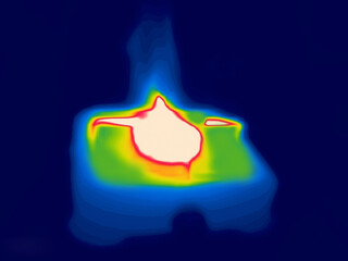 gas Single-burner stove at home. Image from thermal imager device.