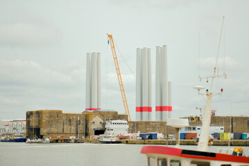 Wind Turbine Blades and Crane at Offshore Assembly Port