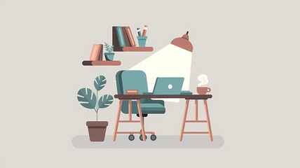 A clean and modern vector illustration of a cozy home office.