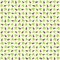Vector pattern purple eggplant vegetable, and broccoli cute bright