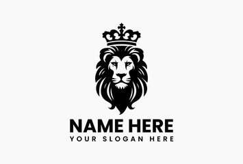 Powerful tribal lion head design adorned with a striking crown and decorative elements. Ethnic art concept