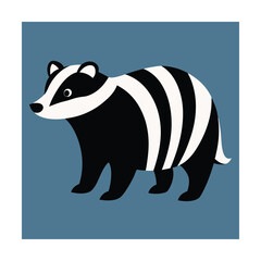A stylized illustration of a european badger isolated on a blue square background