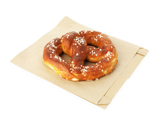 Tasty pretzel with salt isolated on white