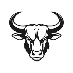 Bull head logo, strong animal emblem, angry bull face, horned beast icon, vector illustration