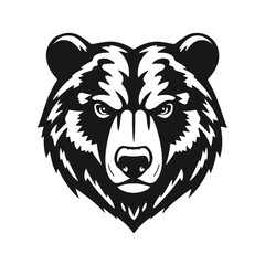 Bear head, wild animal emblem, fierce bear face, forest animal icon, vector illustration	