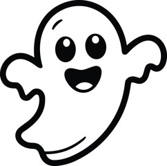 Cute Ghost Line Art Vector Illustration &ndash; Halloween Cartoon Character Outline