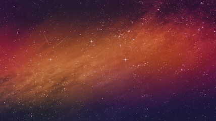 Obraz premium Abstract cosmic background with orange and purple nebula and shooting stars