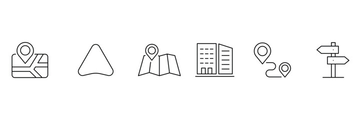 Map direction route location pin guide icon set vector illustration for travel navigation symbol street path position signage design.