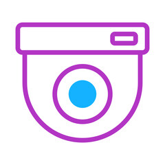 Stylized security camera icon design with vibrant purple and blue accents