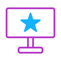 Fototapeta premium Modern monitor icon with a blue star, digital display and purple outline