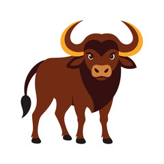 Stylized illustration of a brown bull with yellow horns on a clean white background