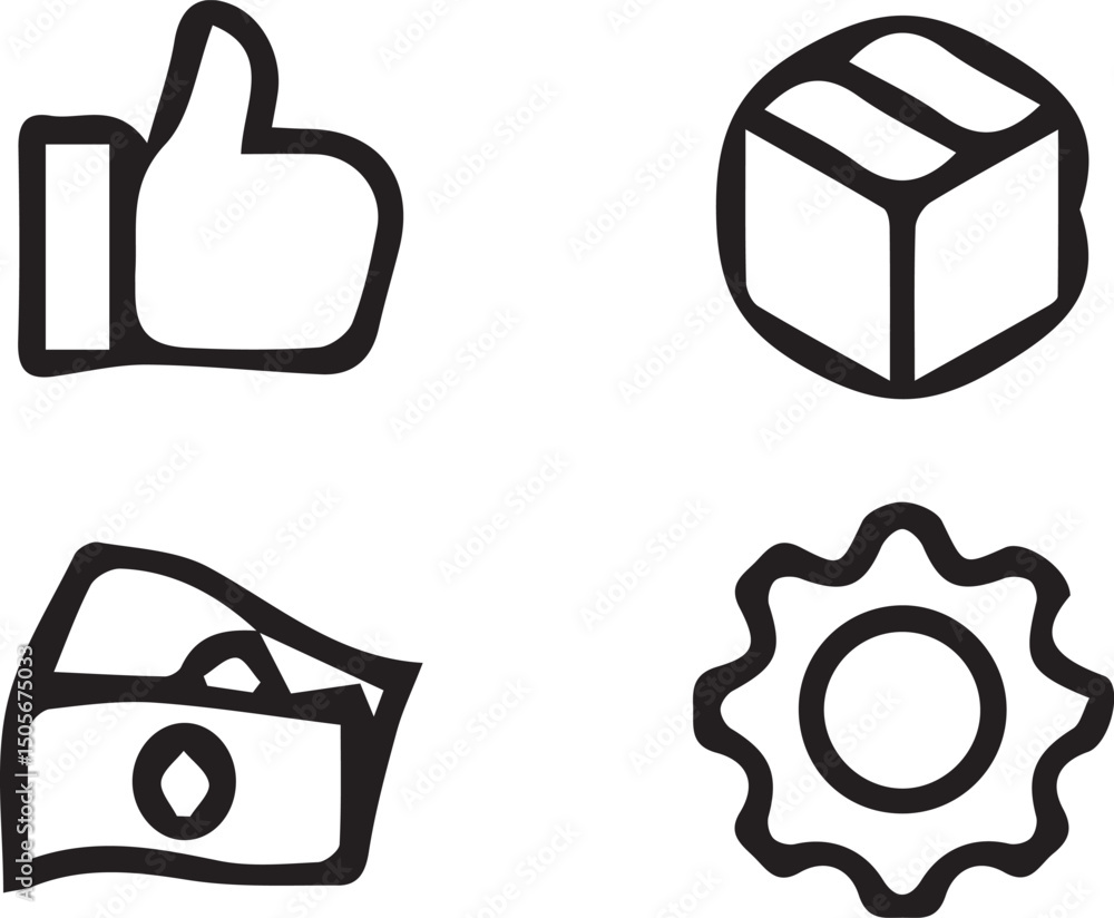 Poster icon set: a minimalist collection of hand-drawn icons showcasing user interface and business essenti
