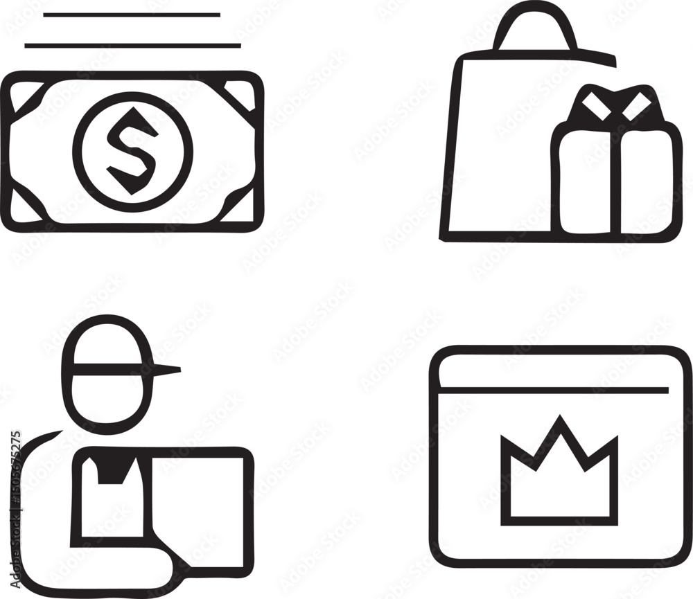 Poster simple commerce icons: a collection of clean and modern line icons representing various facets of re
