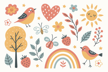 Seamless bird and flower vector pattern with a touch of vintage love, perfect for spring nature art or summer decoration