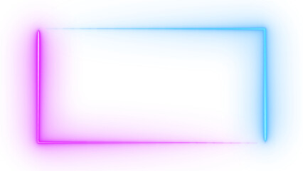 Neon rectangle frame on transparent background.