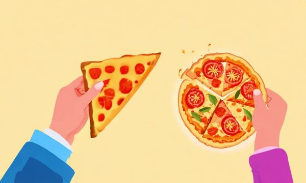 vector illustration of hand holding pizza. 